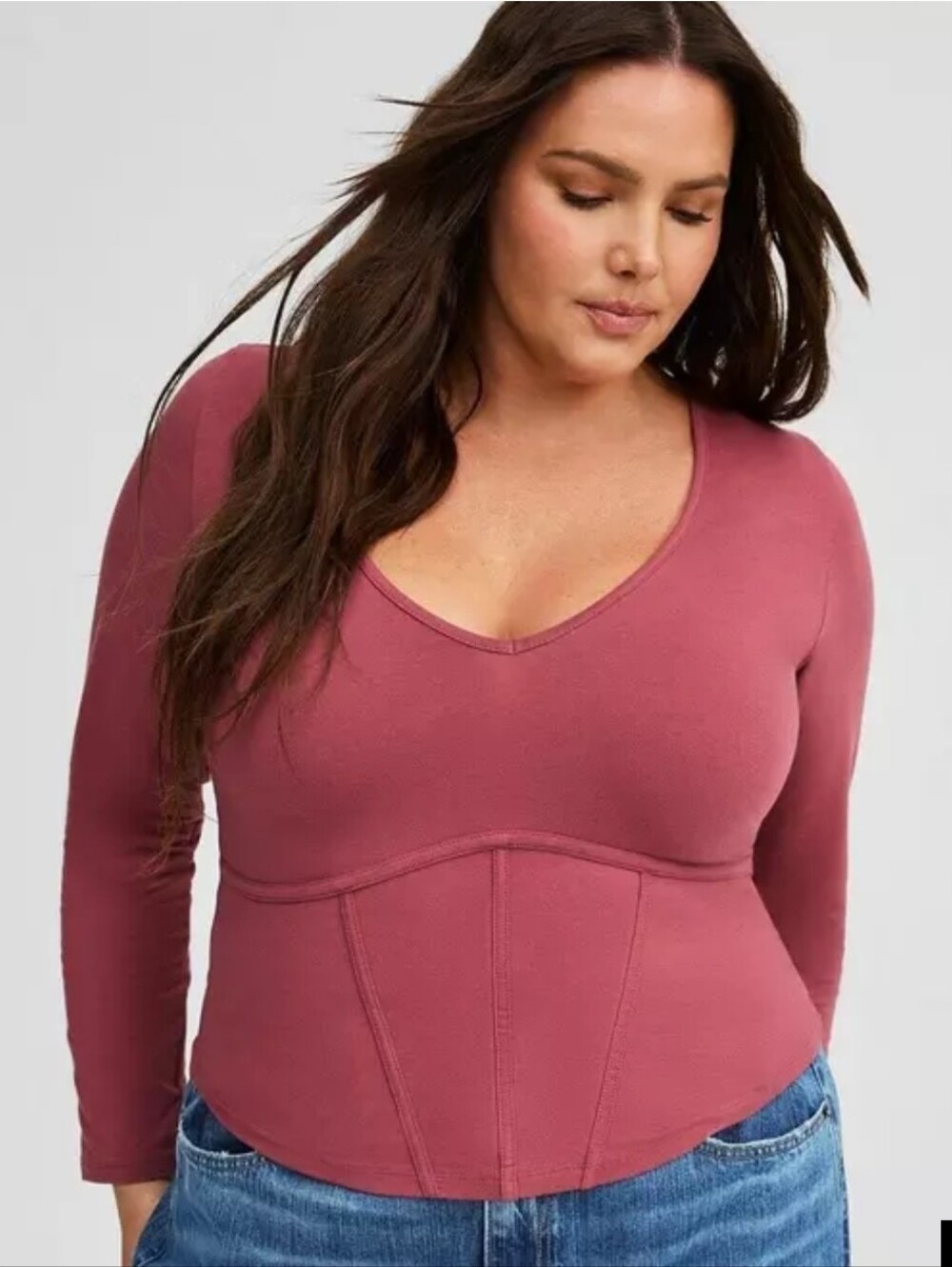 Torrid Rose-Mauve Long-Sleeve V-Neck Corset Top Size 3
